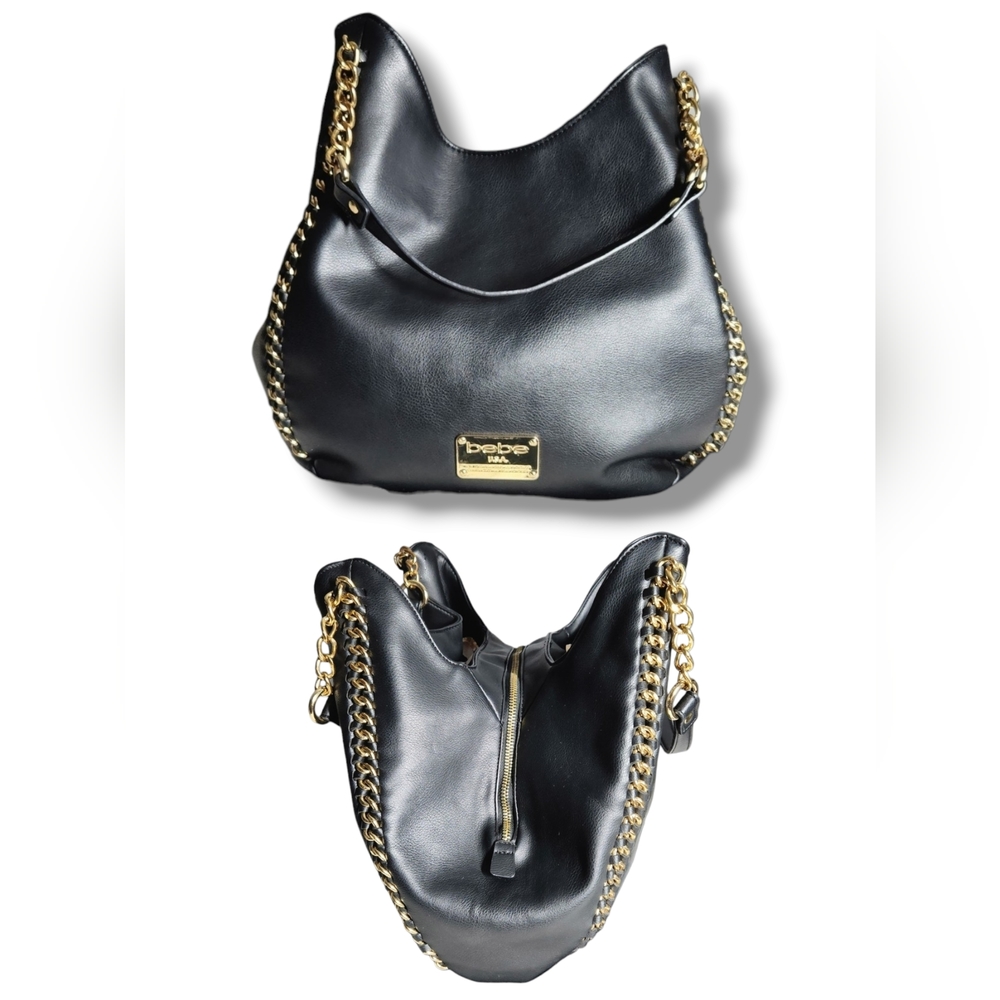 Bebe shoulder bag black with gold trim EUC